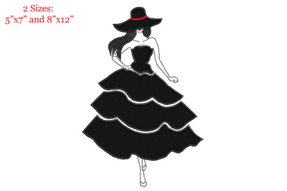 Elegant Woman in Flared Dress Applique: A Stylish and Versatile Embroidery Project