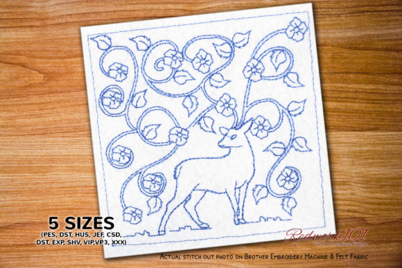 Embracing Nature and Art: The Deer with Abstract Floral Background Embroidery Design